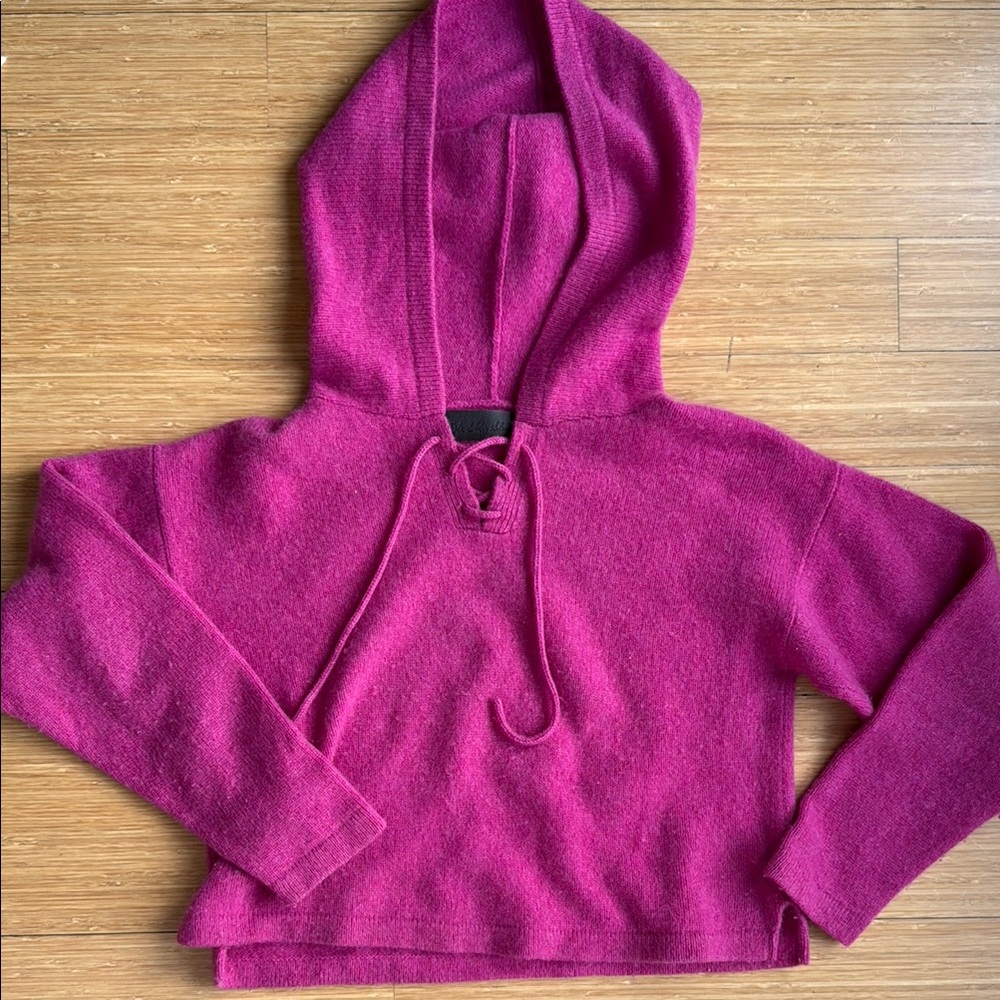 Pink Cropped Cashmere Hooded Sweater